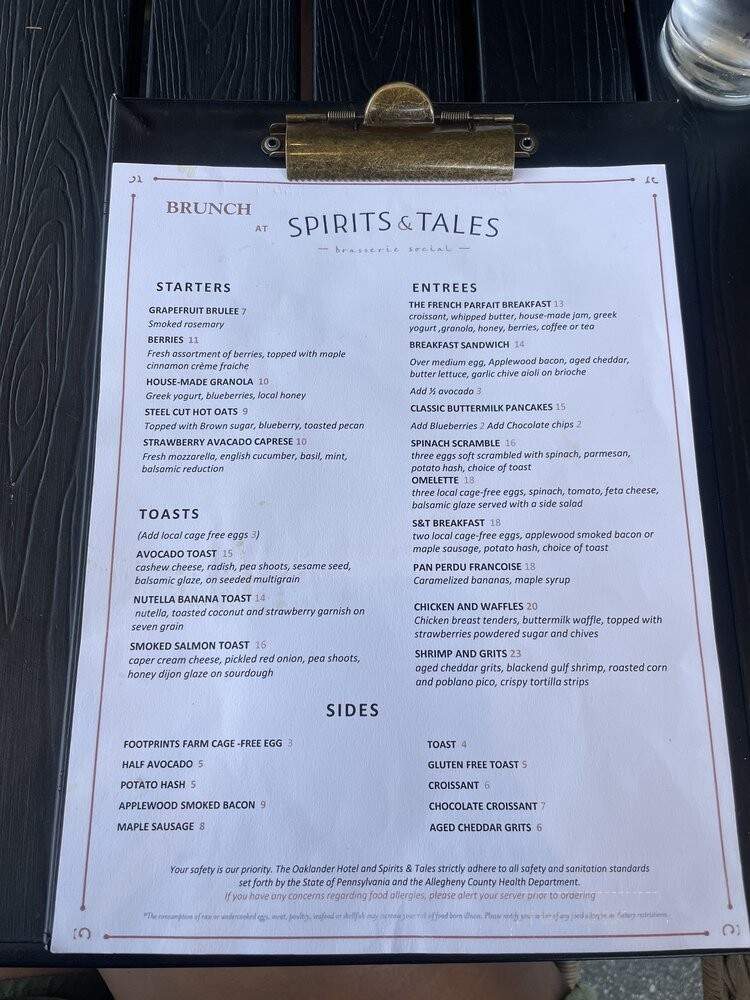Spirits & Tales - Pittsburgh, PA menu_pic