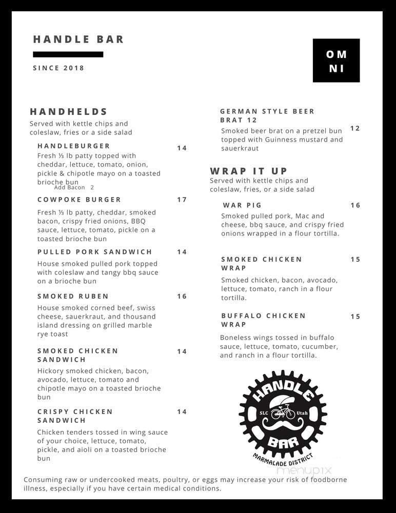 Handlebar - Salt Lake City, UT menu_pic