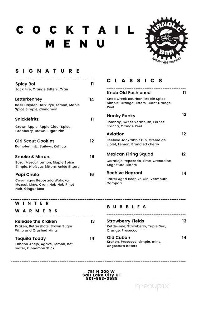Handlebar - Salt Lake City, UT menu_pic