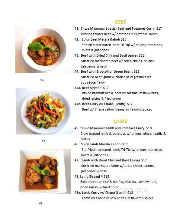 Shwe Myanmar Burmese Cusine - Livermore, CA menu_pic