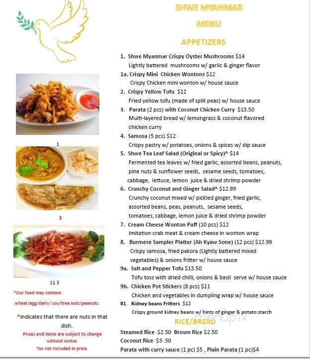 Shwe Myanmar Burmese Cusine - Livermore, CA menu_pic
