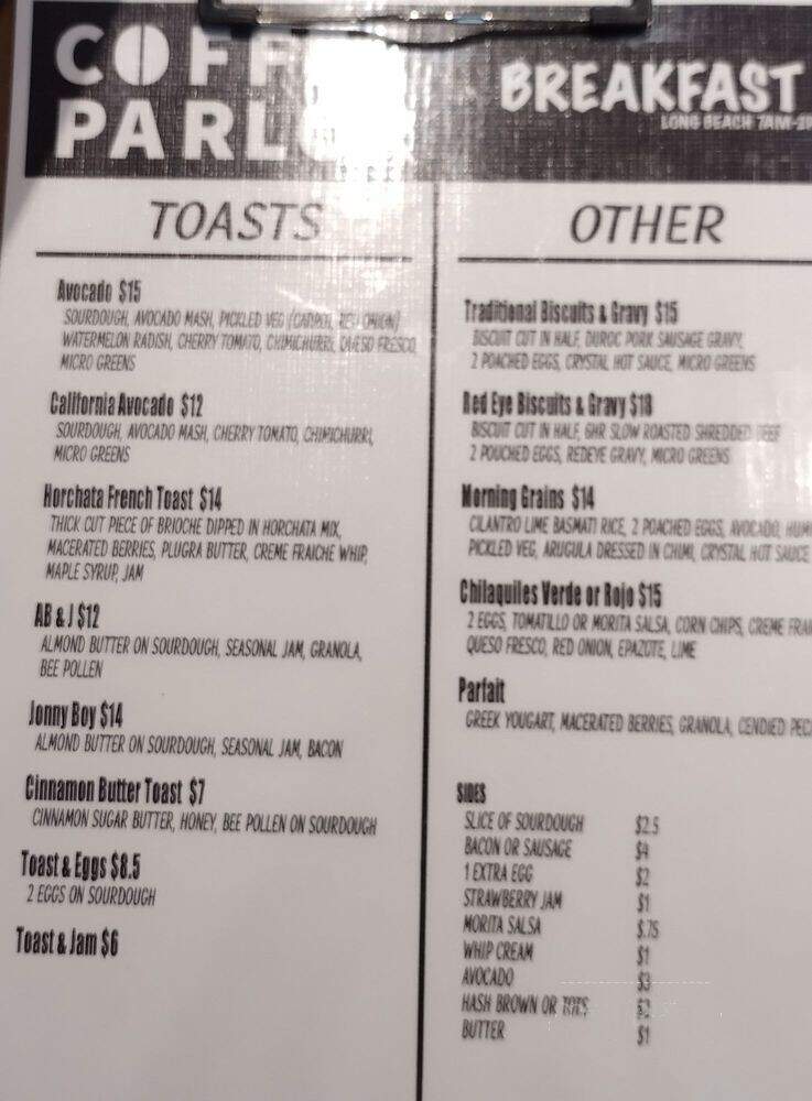 Coffee Parlor - Long Beach, CA menu_pic