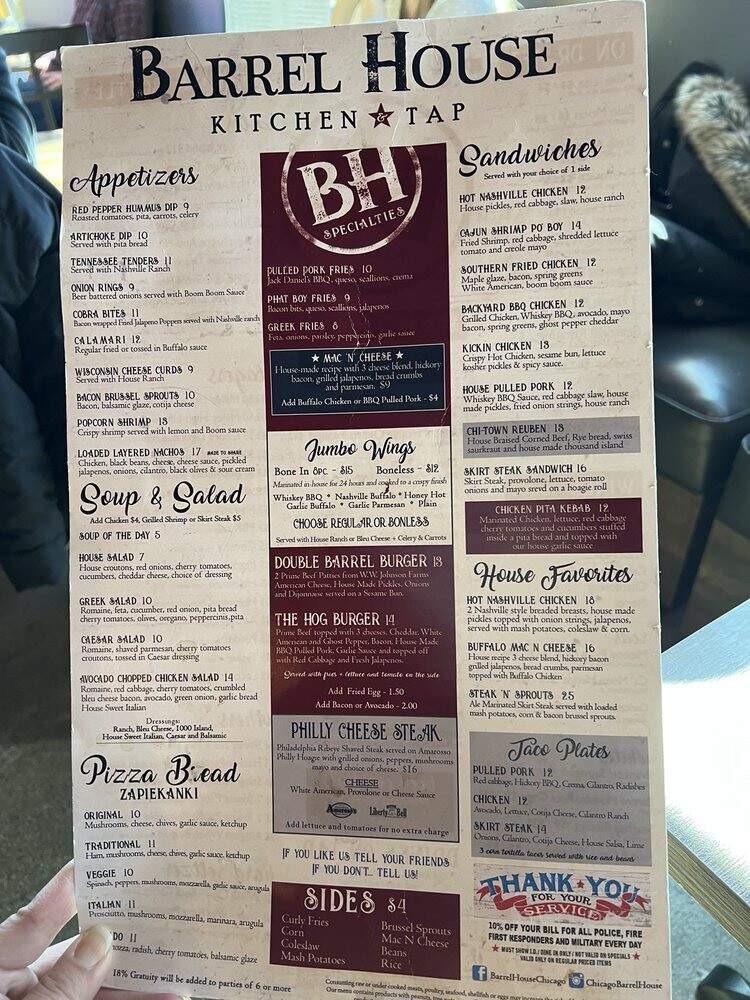 Barrel House Kitchen & Tap - Harwood Heights, IL menu_pic