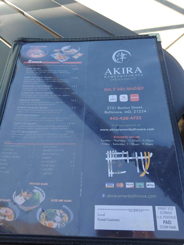 Akira Ramen & Izakaya - Baltimore, MD menu_pic