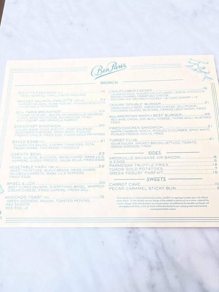 Ben Paris - Seattle, WA menu_pic