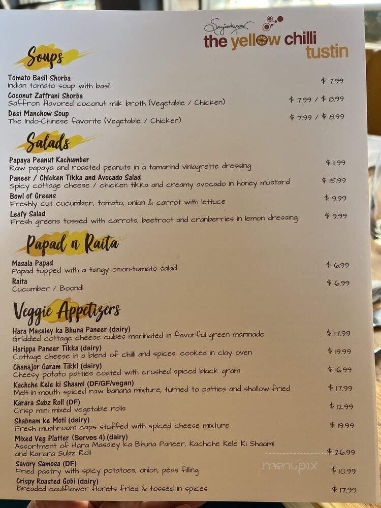 The Yellow Chilli - Tustin, CA menu_pic