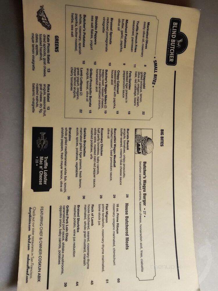Blind Butcher - San Francisco, CA menu_pic