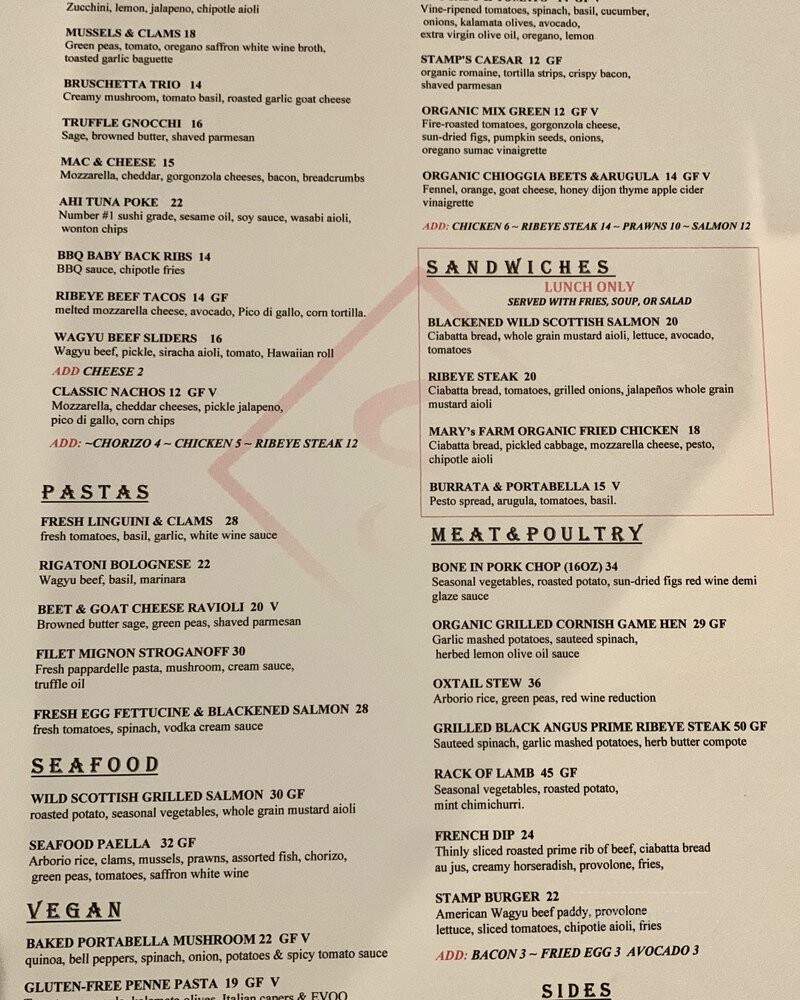 Stamp Bar & Grill - San Carlos, CA menu_pic