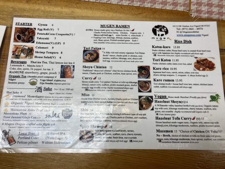 Mugen Noodle Bar - Tigard, OR menu_pic