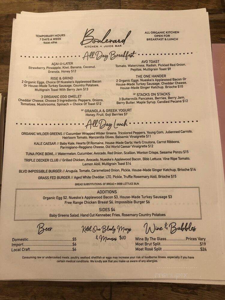 Boulevard Kitchen + Juice Bar - Fort Lauderdale, FL menu_pic