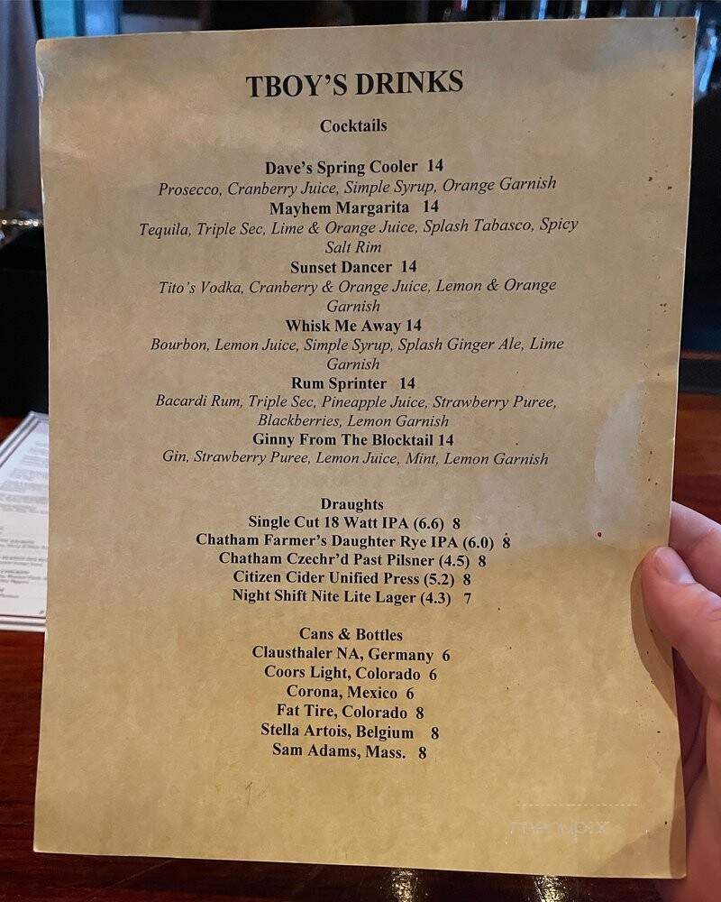 TBoy's Bistro - Sleepy Hollow, NY menu_pic