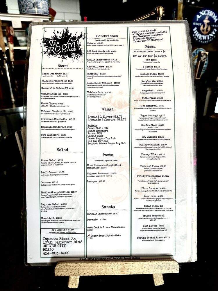 Taproom Pizza - Culver City, CA menu_pic