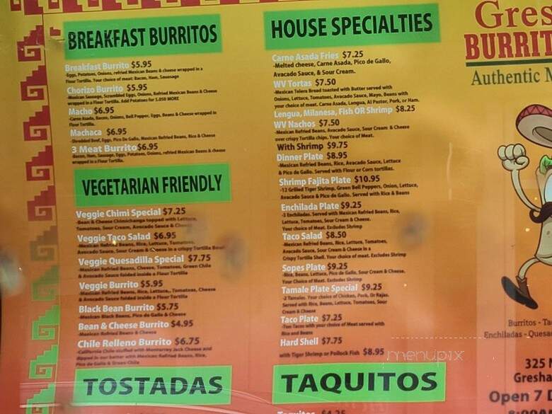 Gresham Burrito Shop - Gresham, OR menu_pic