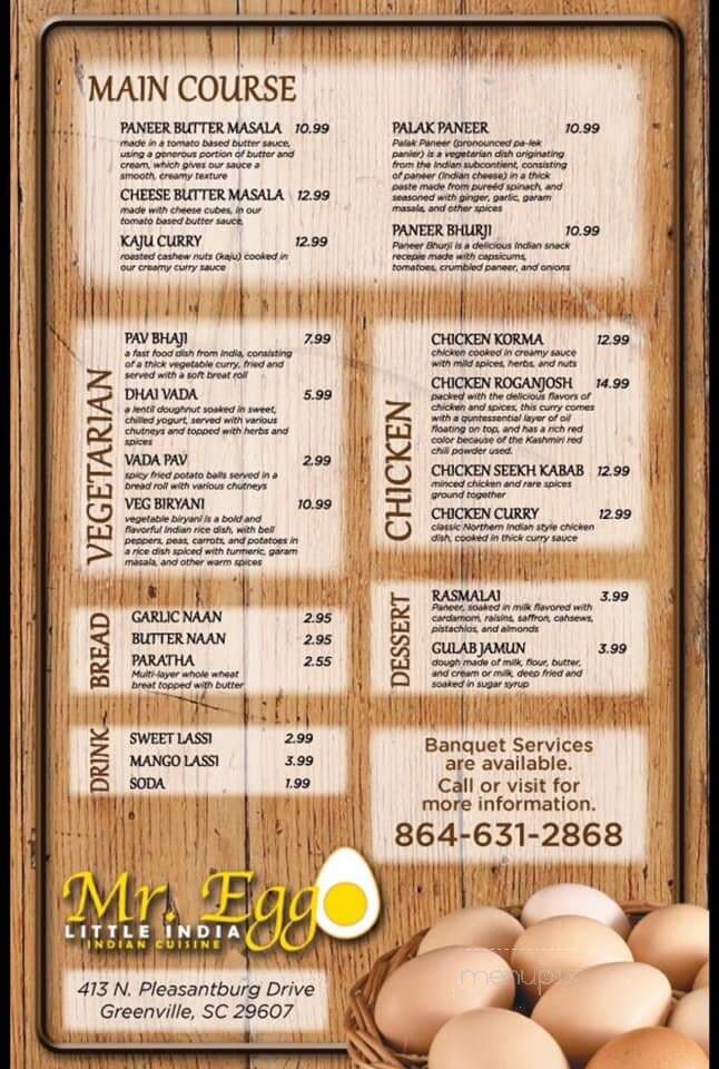 Mr. EggO Little India - Greenville, SC menu_pic