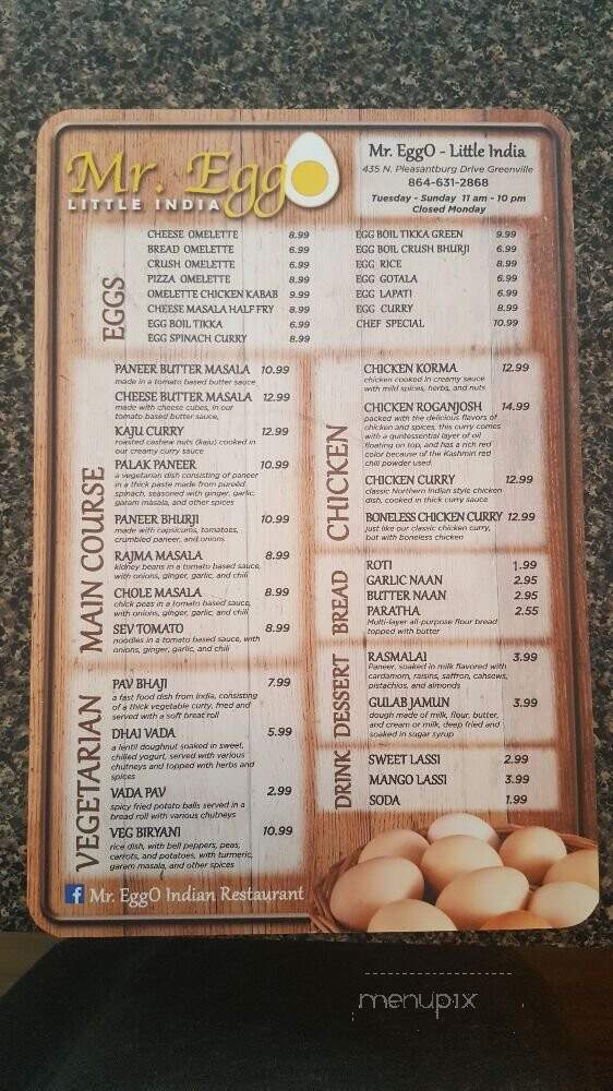 Mr. EggO Little India - Greenville, SC menu_pic