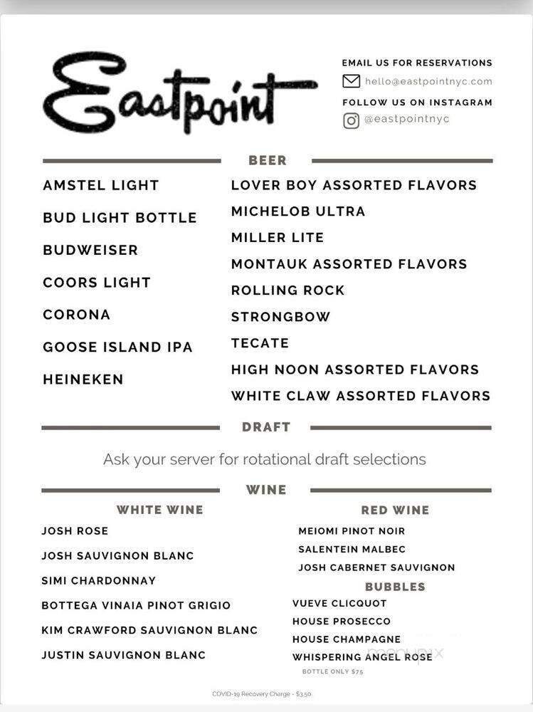 Eastpoint - New York, NY menu_pic
