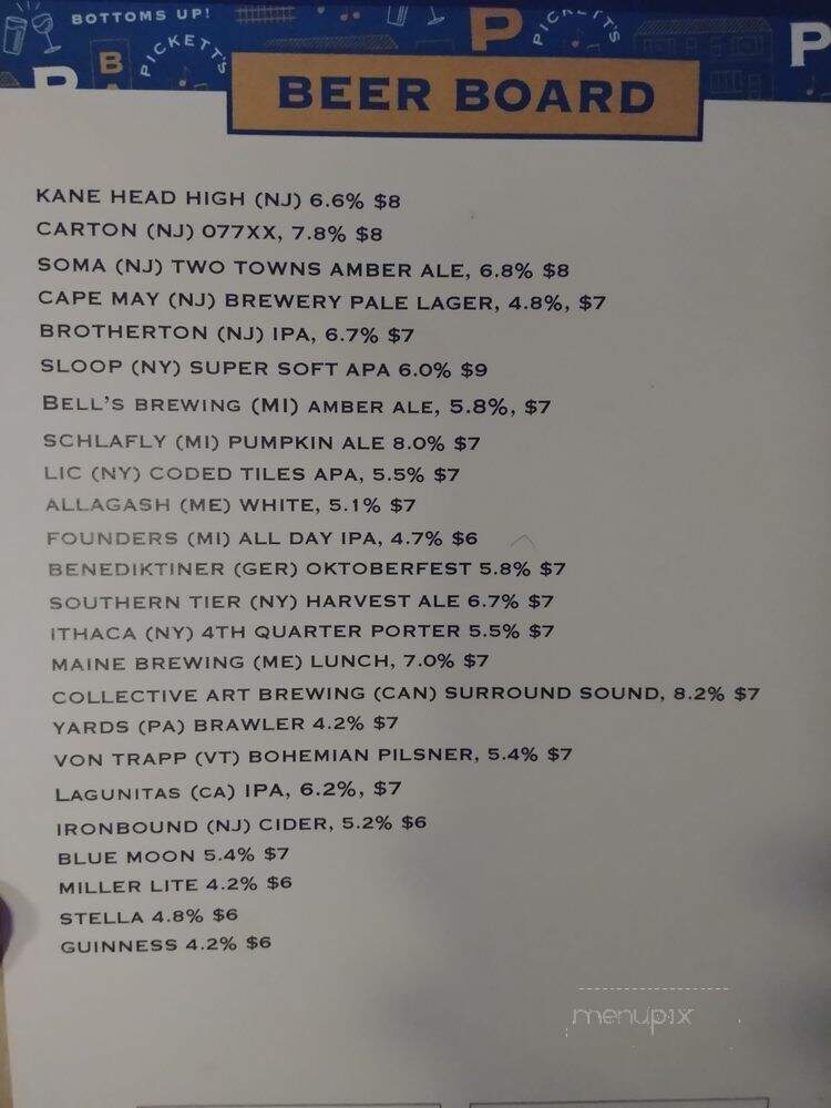 Pickett's Village Bar - Maplewood, NJ menu_pic