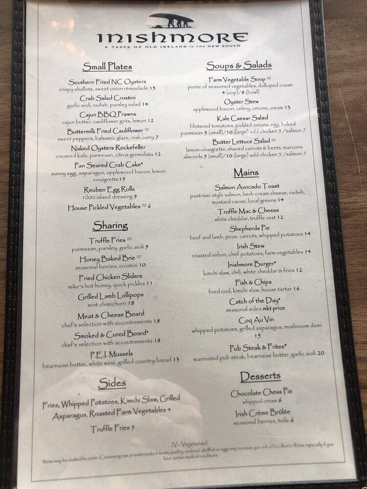 Inishmore - Charlotte, NC menu_pic