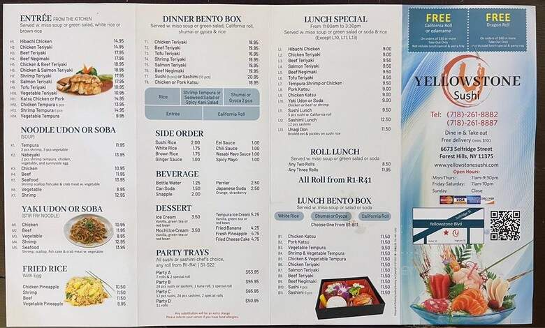Yellowstone Sushi - Forest Hills, NY menu_pic
