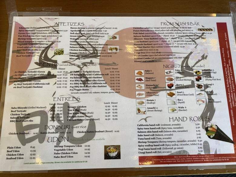 Nikko Sushi - Berkeley, CA menu_pic