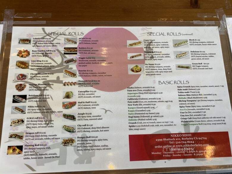 Nikko Sushi - Berkeley, CA menu_pic