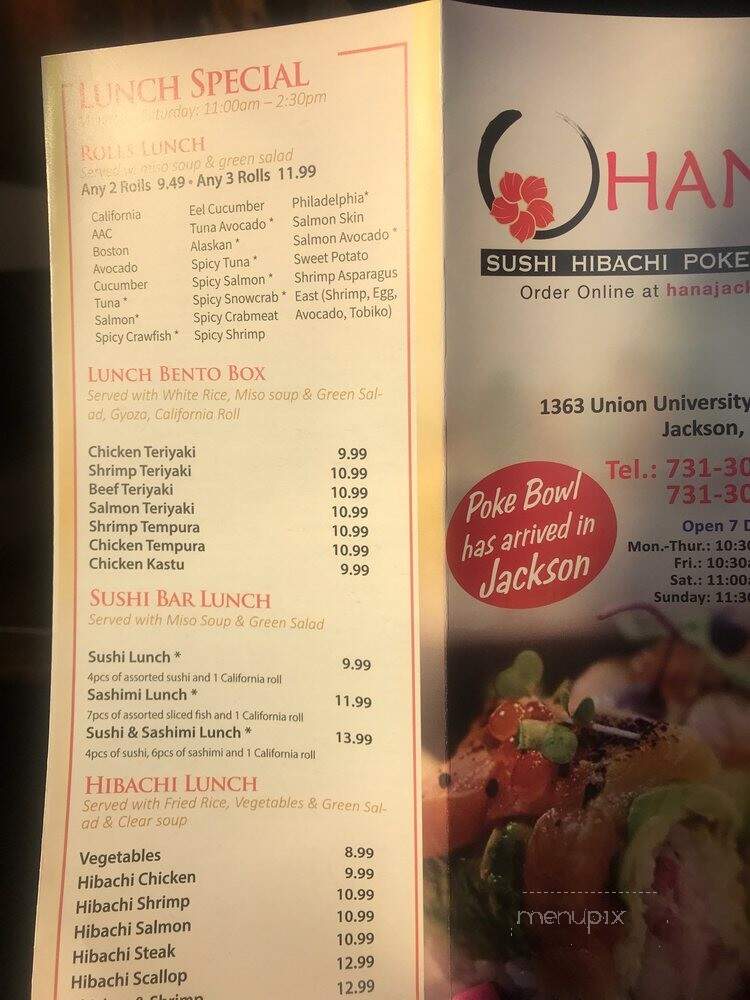 Hana Sushi Hibachi Poke Bowl - Jackson, TN menu_pic
