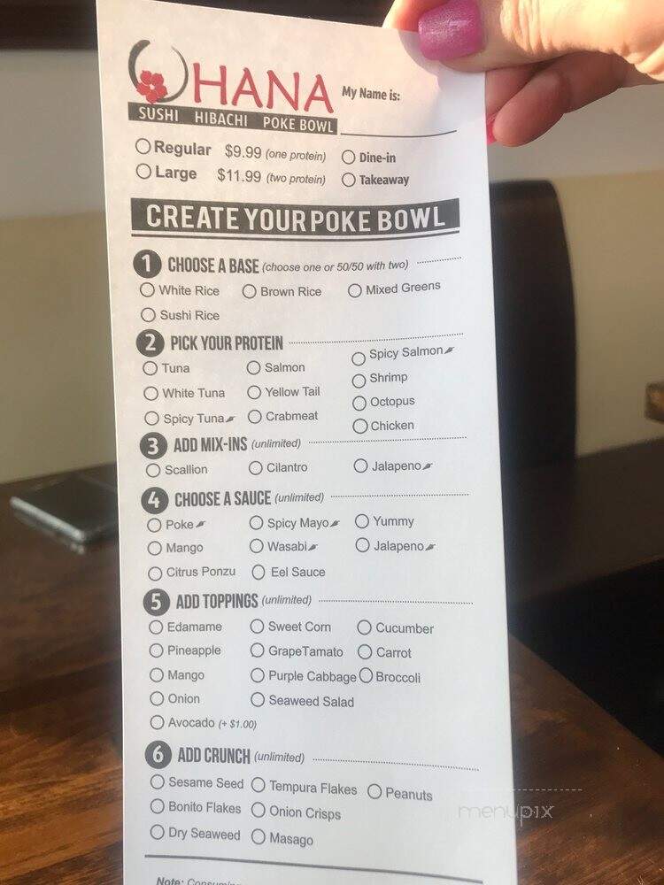 Hana Sushi Hibachi Poke Bowl - Jackson, TN menu_pic
