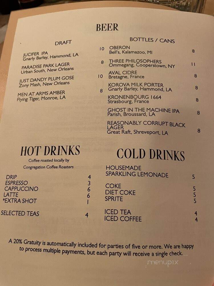 Bar Marilou - New Orleans, LA menu_pic