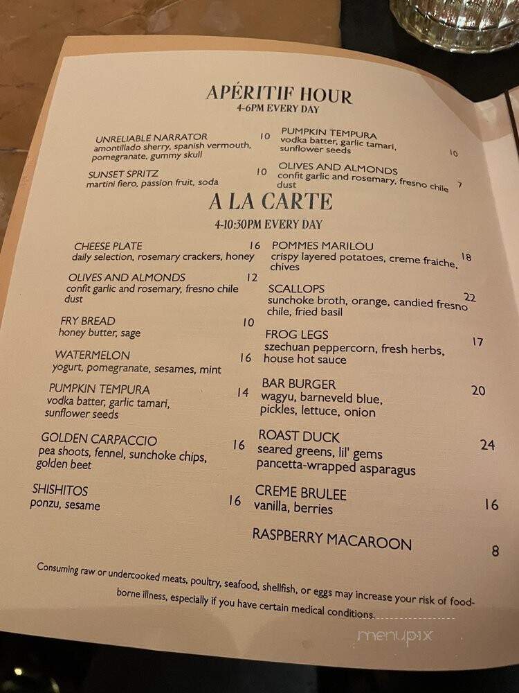 Bar Marilou - New Orleans, LA menu_pic