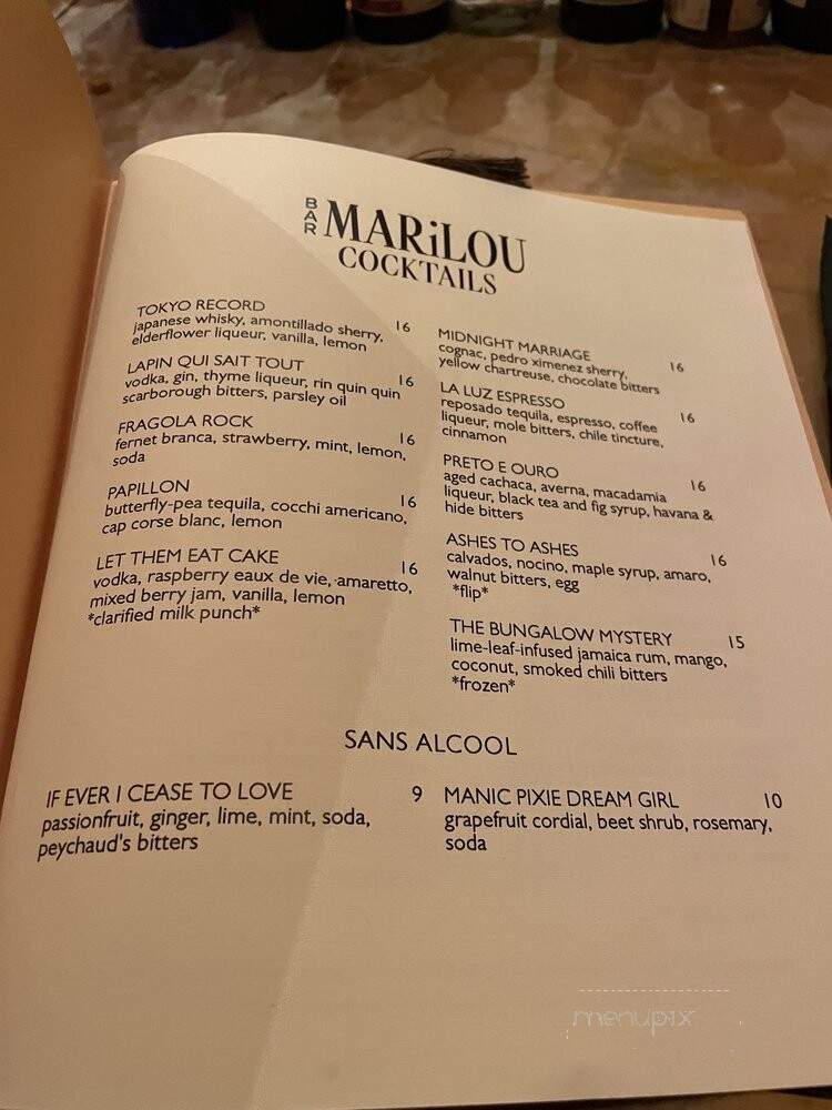 Bar Marilou - New Orleans, LA menu_pic