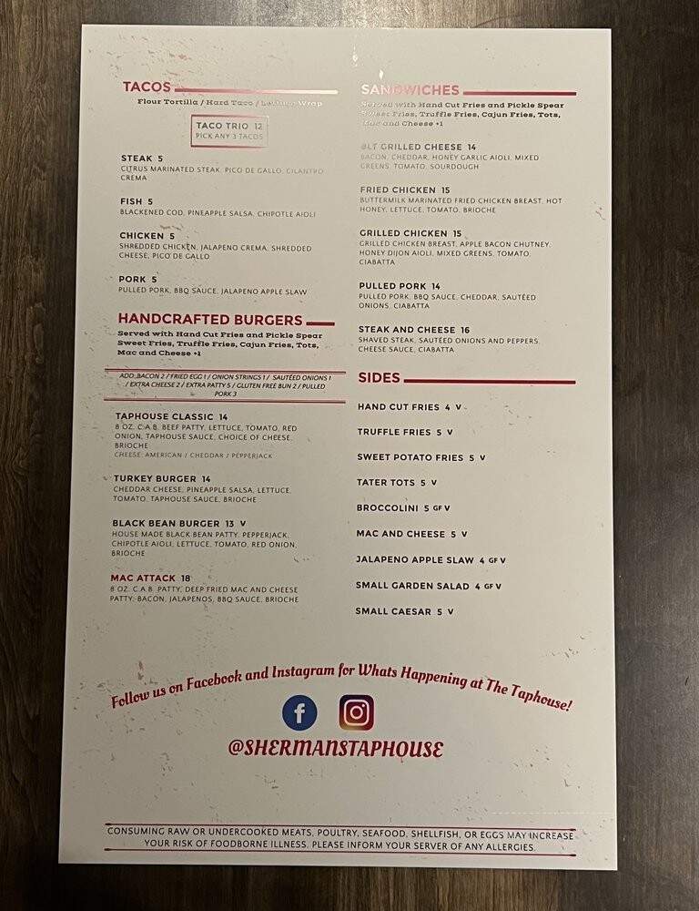 Sherman's Taphouse - Southington, CT menu_pic