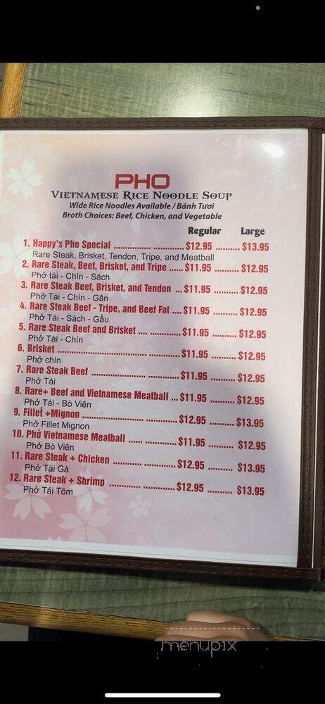 Happy Pho - Costa Mesa, CA menu_pic