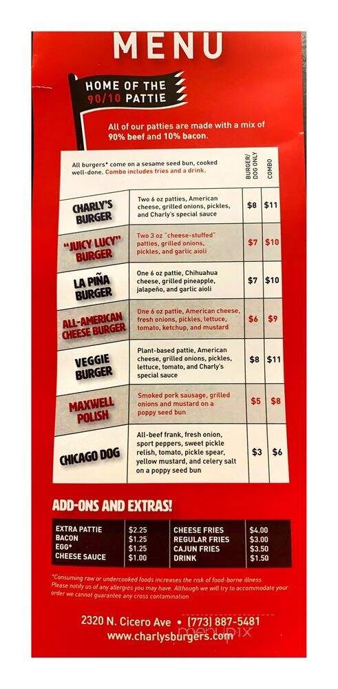 Charly's Burgers - Chicago, IL menu_pic