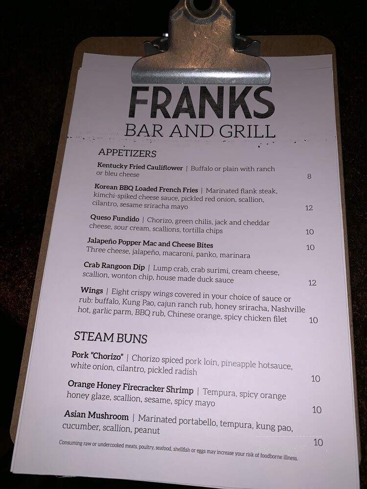 Franks Bar & Grill - Pittsburgh, PA menu_pic