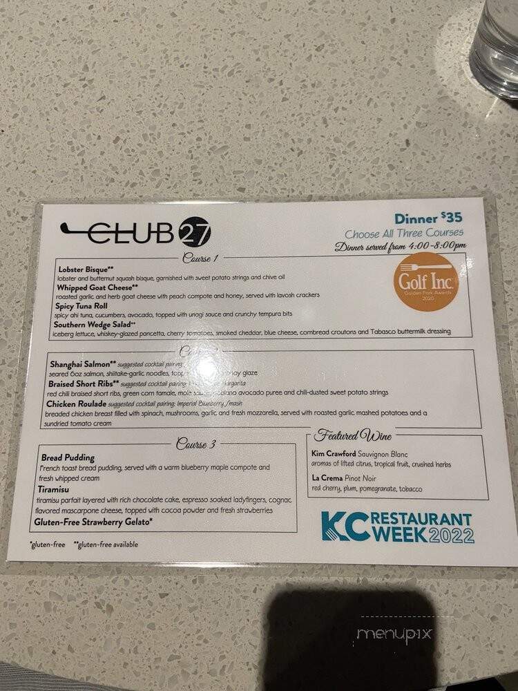 Club 27 - Overland Park, KS menu_pic