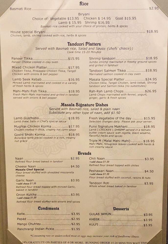 Masala Bistro - Myrtle Beach, SC menu_pic