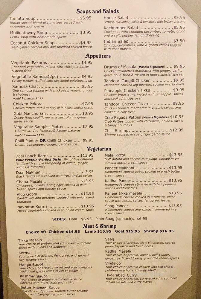 Masala Bistro - Myrtle Beach, SC menu_pic