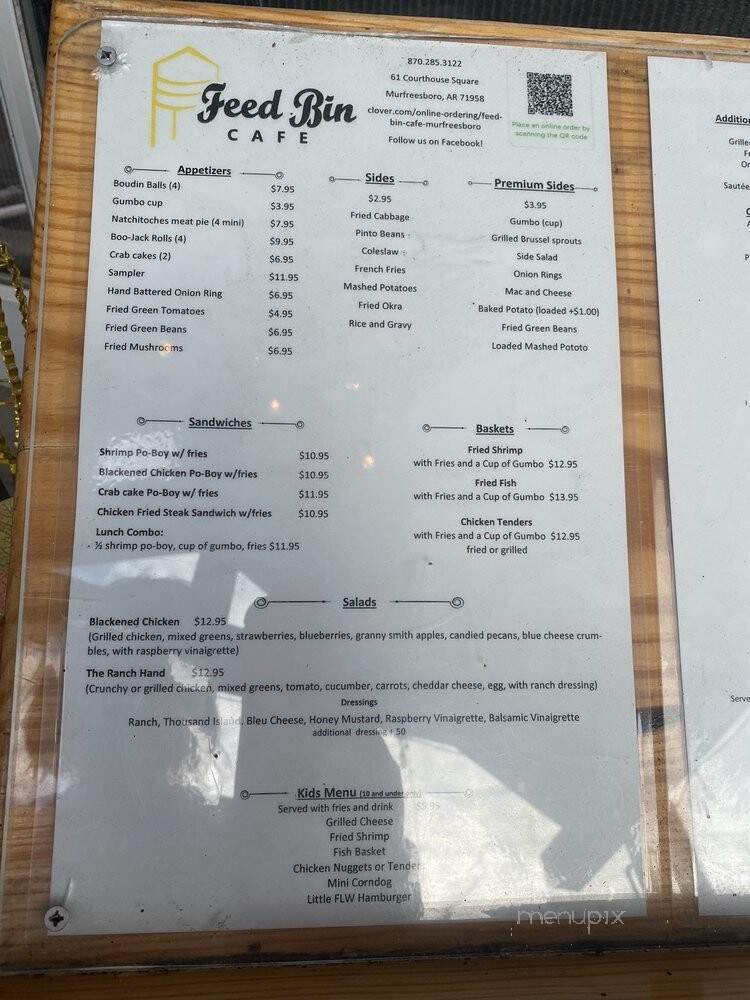 Feed Bin Cafe - Murfreesboro, AR menu_pic