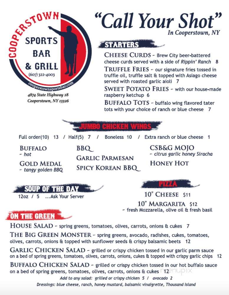 Cooperstown Sports Bar & Grill - Cooperstown, NY menu_pic