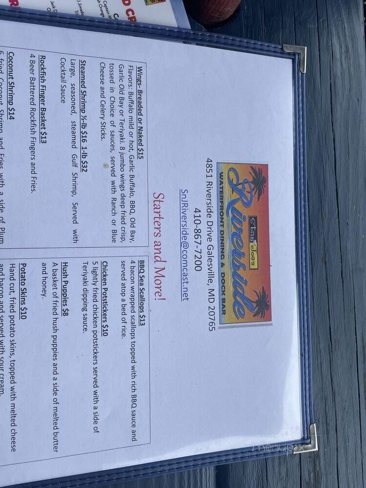 Stan and Joe's Riverside - Galesville, MD menu_pic