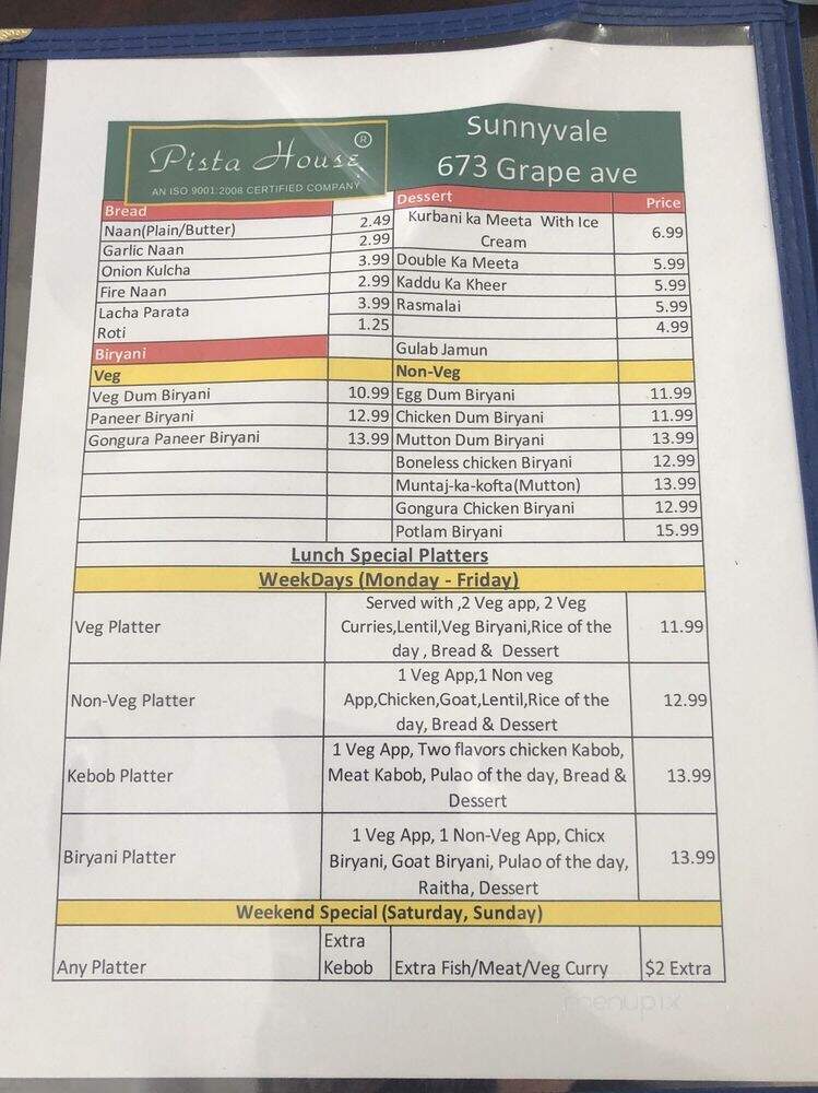 Pista House - Sunnyvale, CA menu_pic