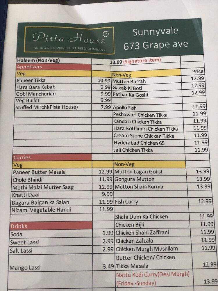 Pista House - Sunnyvale, CA menu_pic