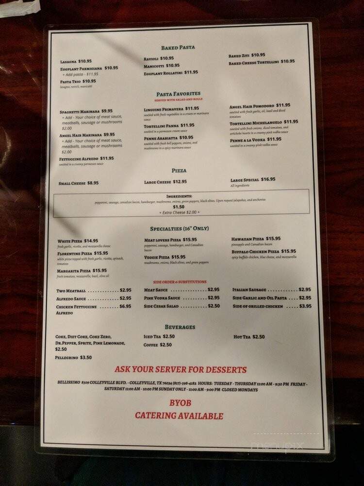 Bellisimo: Italian Restaurant - Colleyville, TX menu_pic