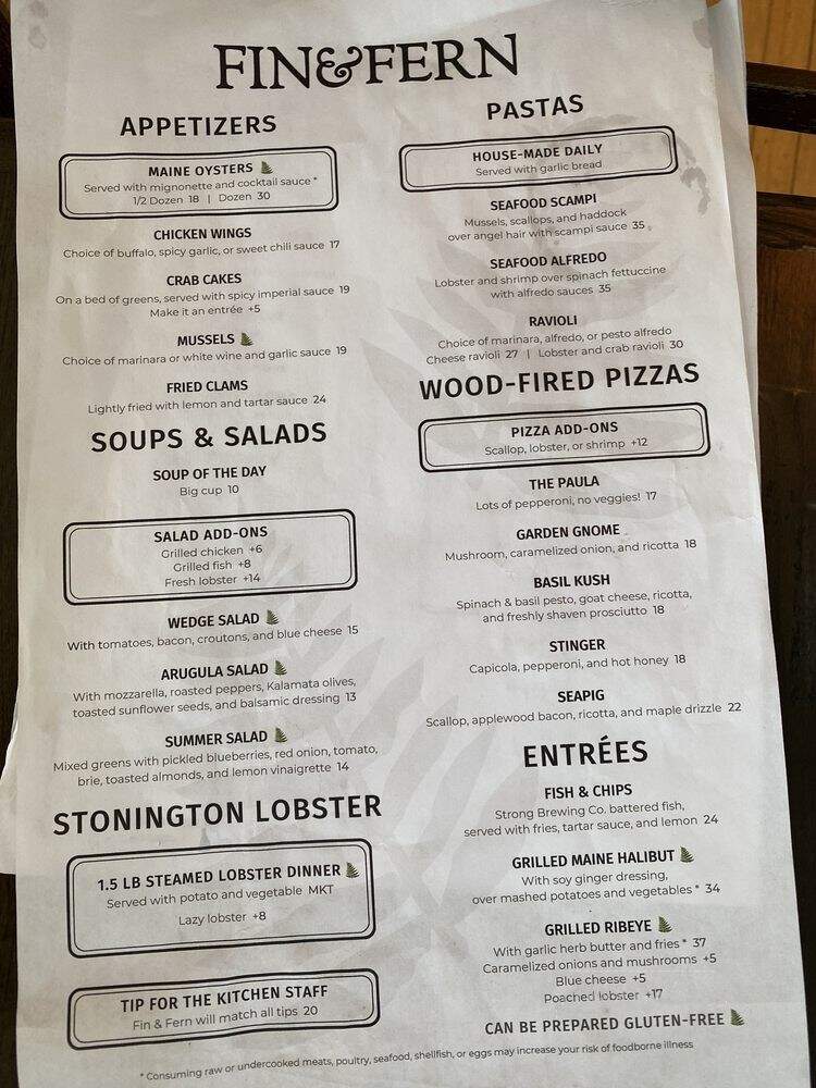 Fin & Fern - Stonington, ME menu_pic