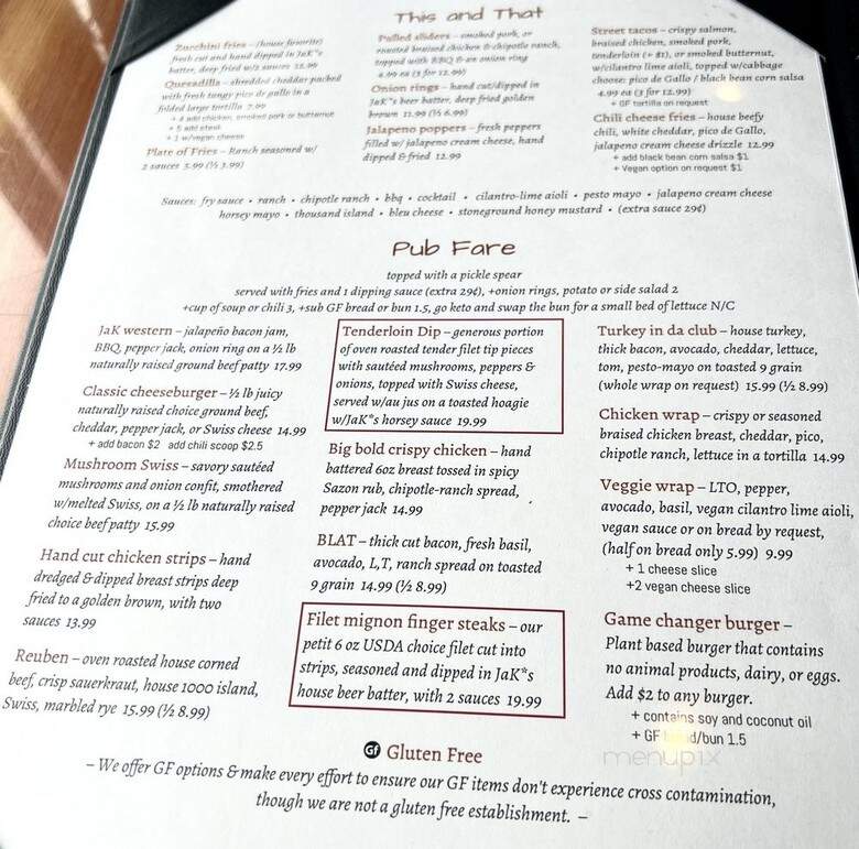 JaK*s Place - Nampa, ID menu_pic