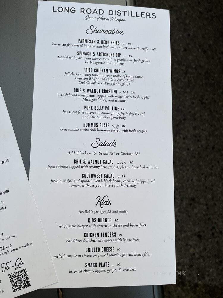 Long Road Distillers - Grand Haven, MI menu_pic