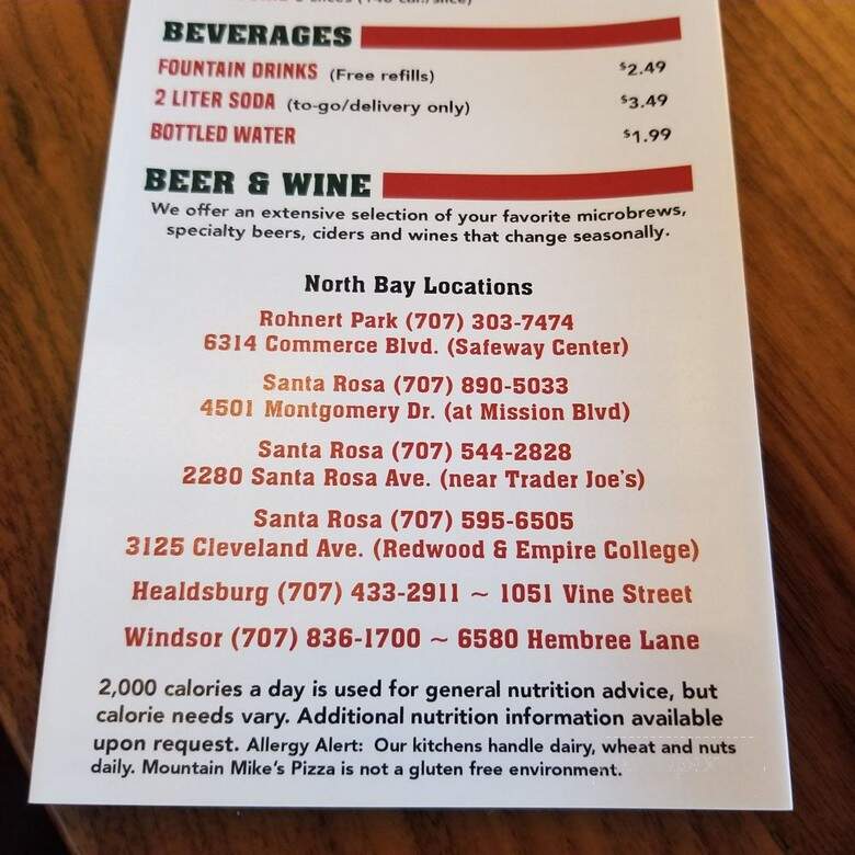 Mountain Mike's Pizza - Santa Rosa, CA menu_pic
