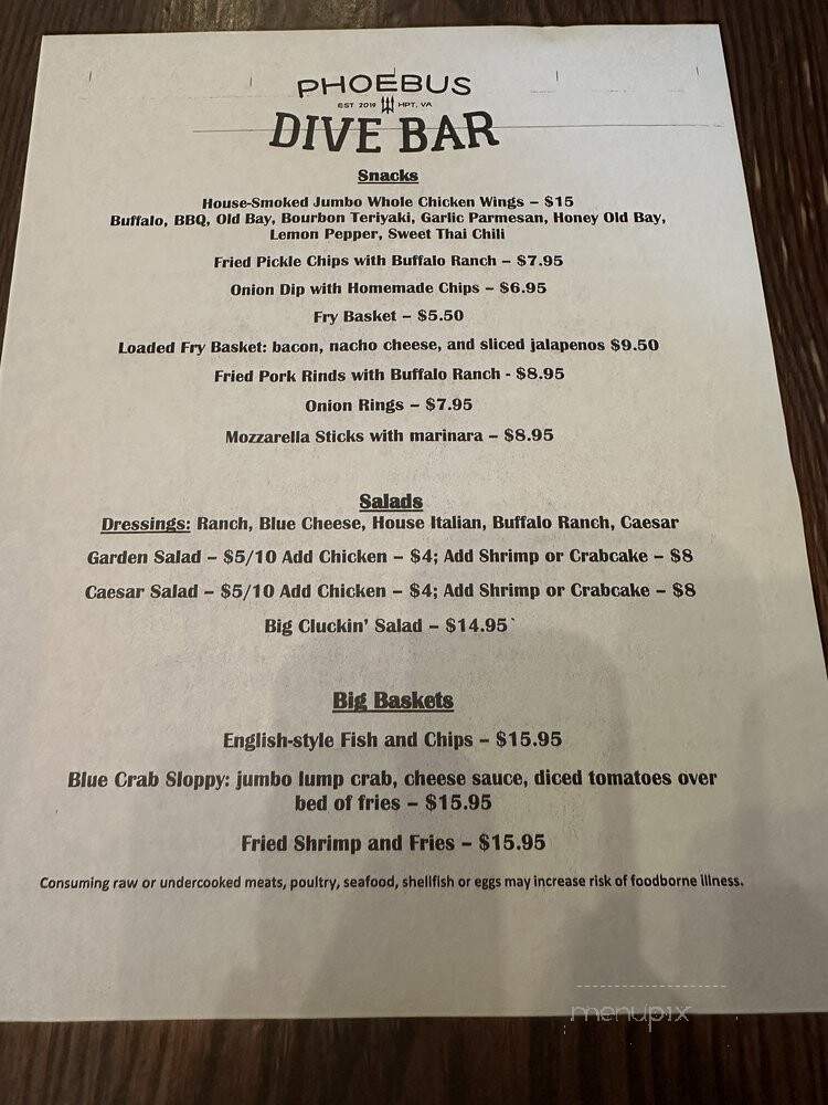 Phoebus Dive Bar - Hampton, VA menu_pic