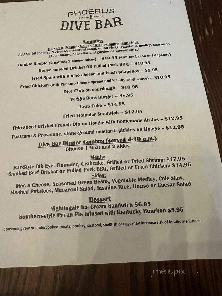 Phoebus Dive Bar - Hampton, VA menu_pic