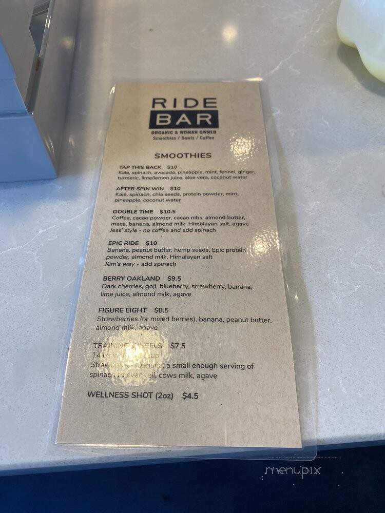 Ride Bar - Oakland, CA menu_pic